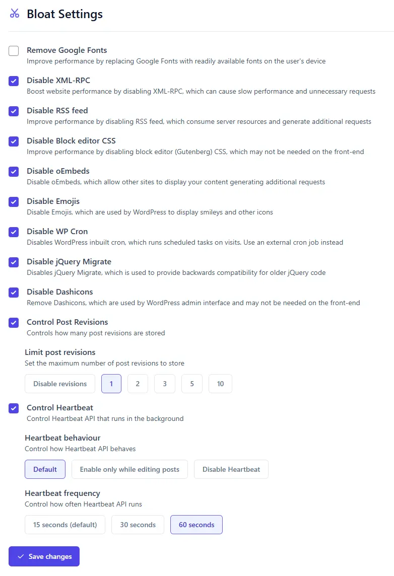 bloat-settings