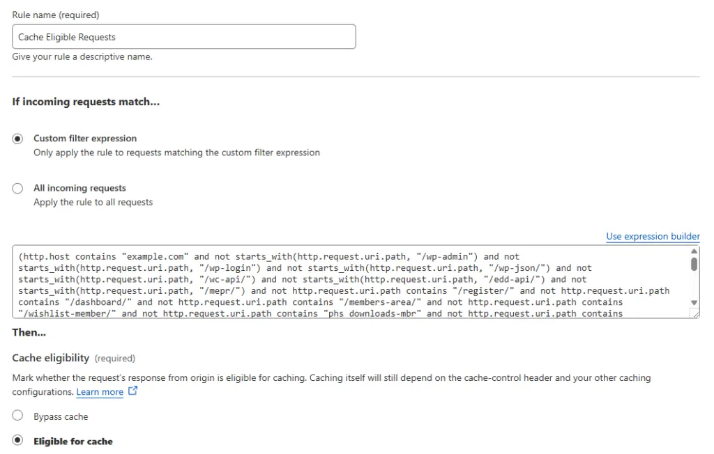 Giao diện Cache Rule Cloudflare