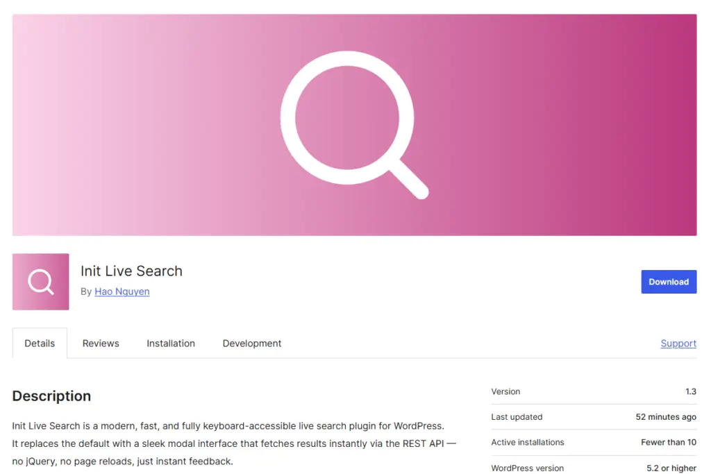 Init Live Search trên WordPress.org