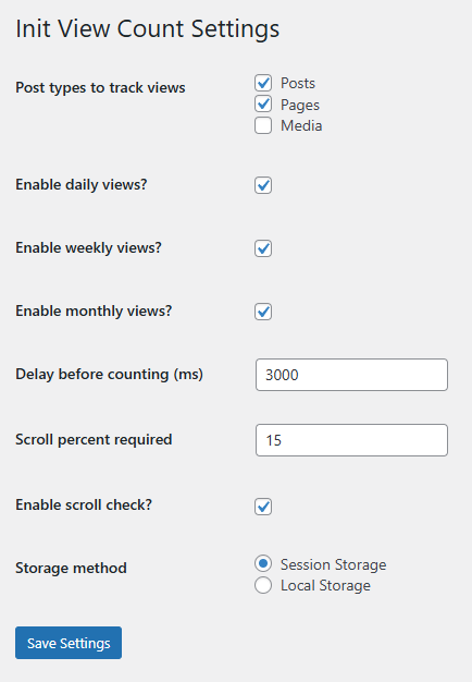 Init View Count Settings