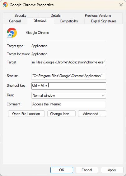 Cài đặt phím tắt cho Google Chrome