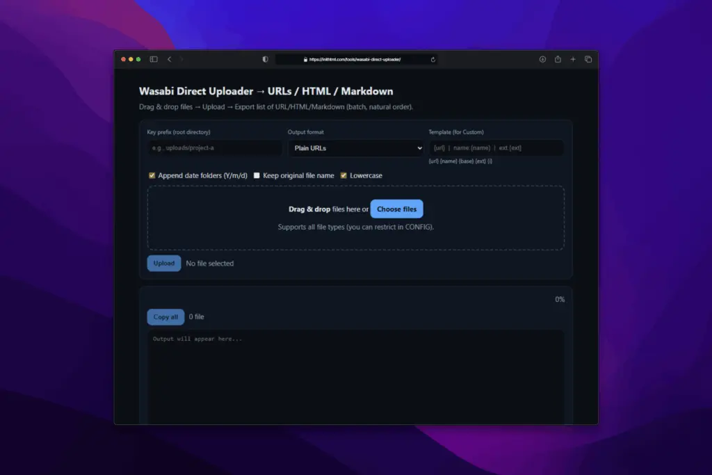 Wasabi Direct Uploader Mockup