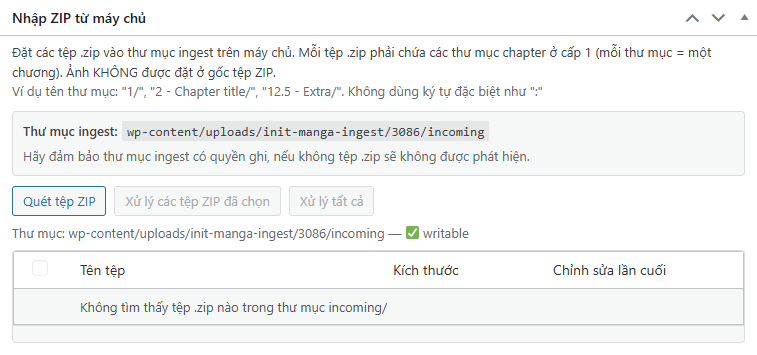Nhập ZIP từ máy chủ