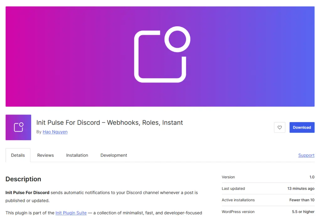 Init Pulse For Discord trên WordPress.org