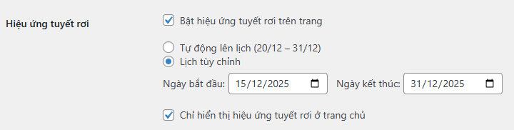 Bật hiệu ứng tuyết rơi plugin Init FX Engine