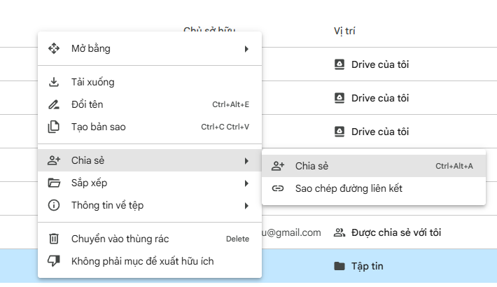 Chia sẻ trên Google Drive