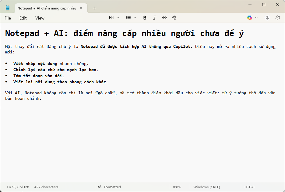 Định dạng nội dung trên Notepad