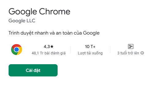 Lượt tải Google Chrome trên Play Store