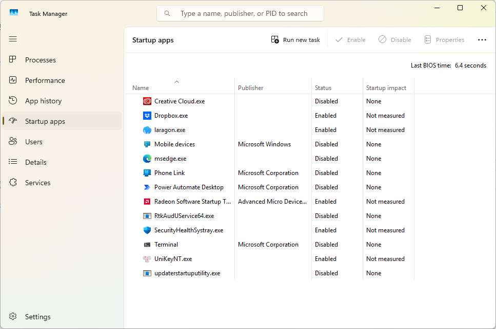 Startup apps