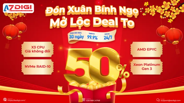 AZDIGI khuyến mãi Tết 2026 – Giảm tới 50% Hosting & VPS chất lượng cao