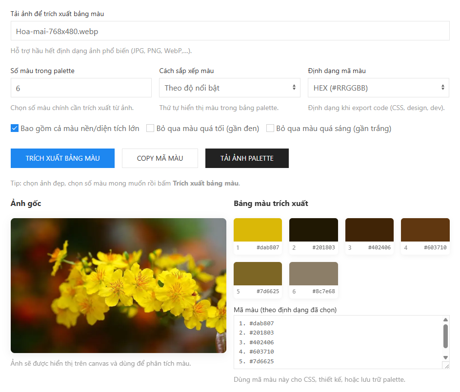 Sử dụng Init Color Palette